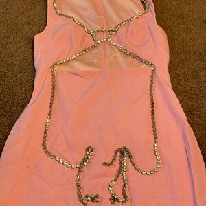 Pink Midi Dress w/ Rhinestone Chain Detail – Size M 💖